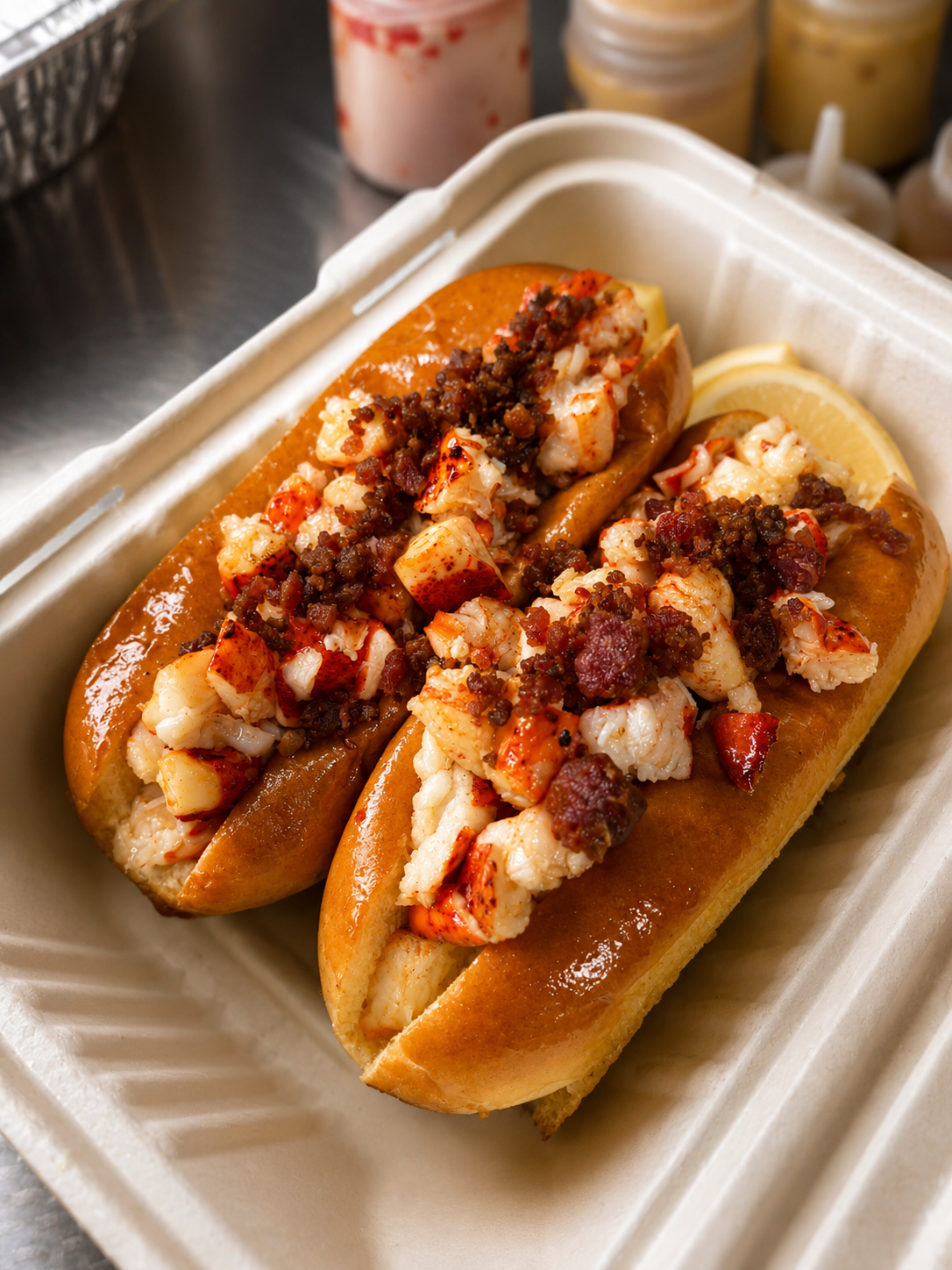 Fresh Maine Lobster Roll with warm butter on split-top roll
